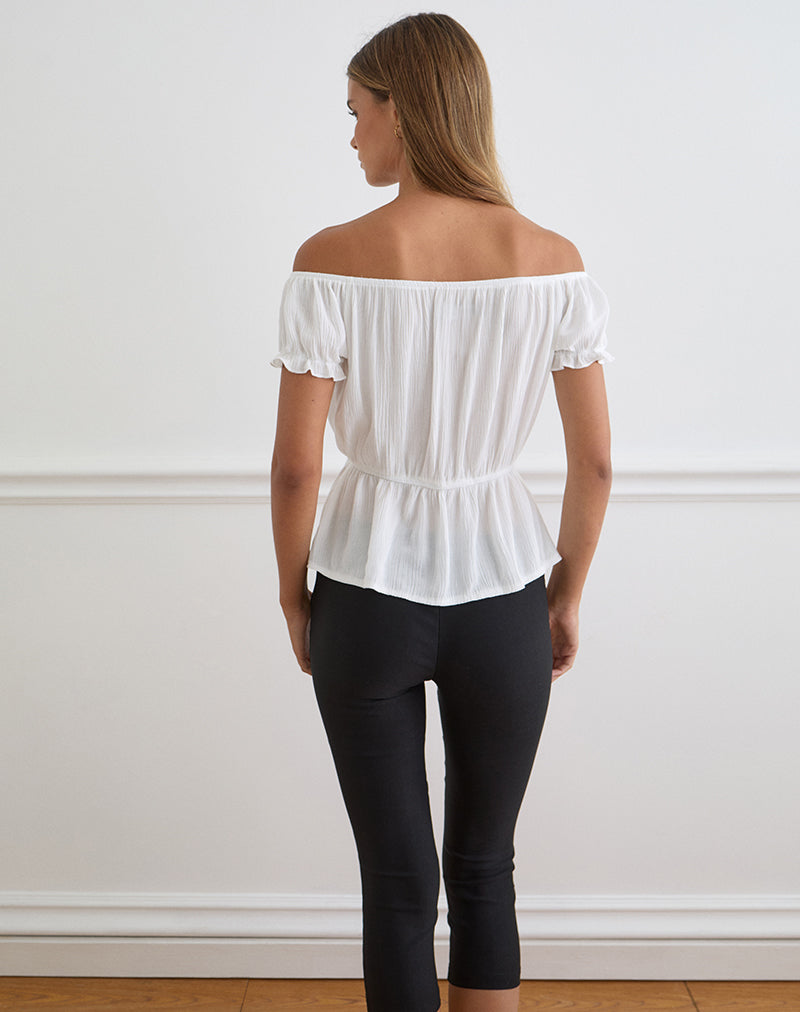 Wujala Bardot Tie Waist Top in Rayon White