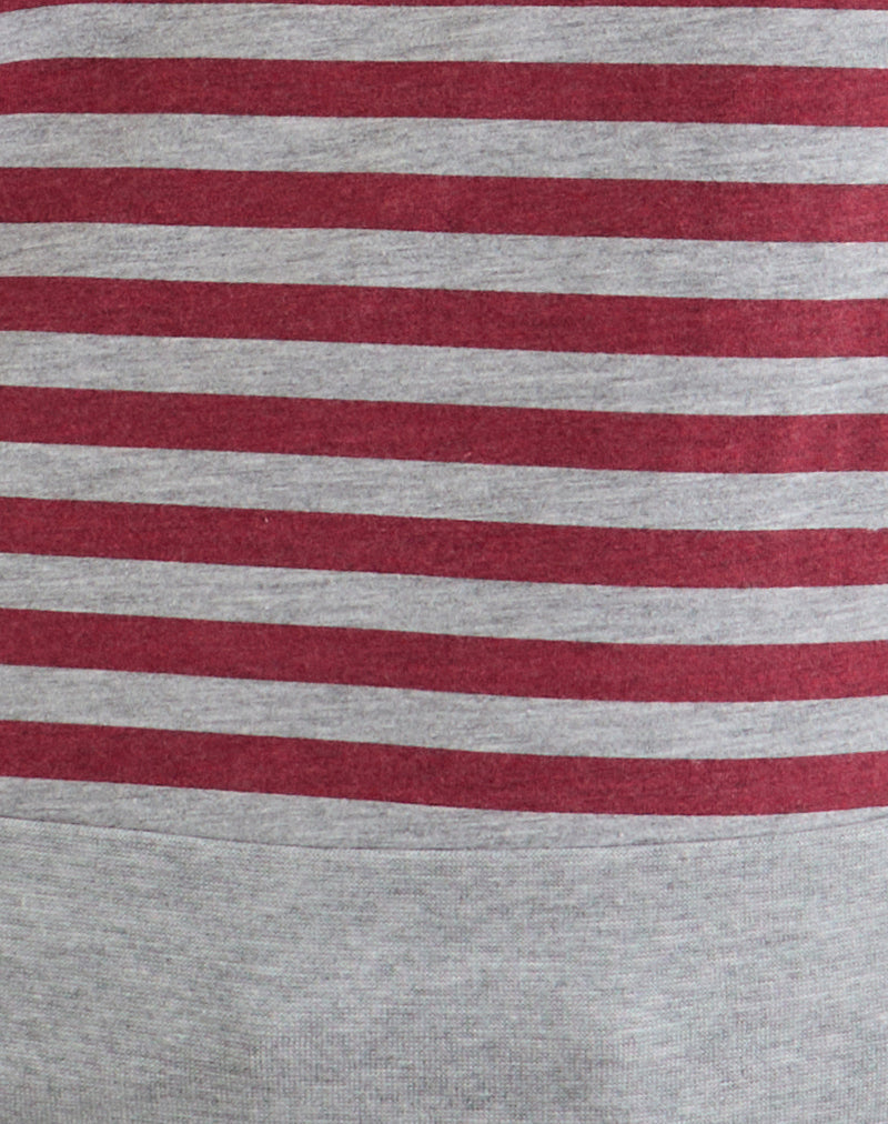 Yacin Slouchy Top in Grey and Burgundy Stripe