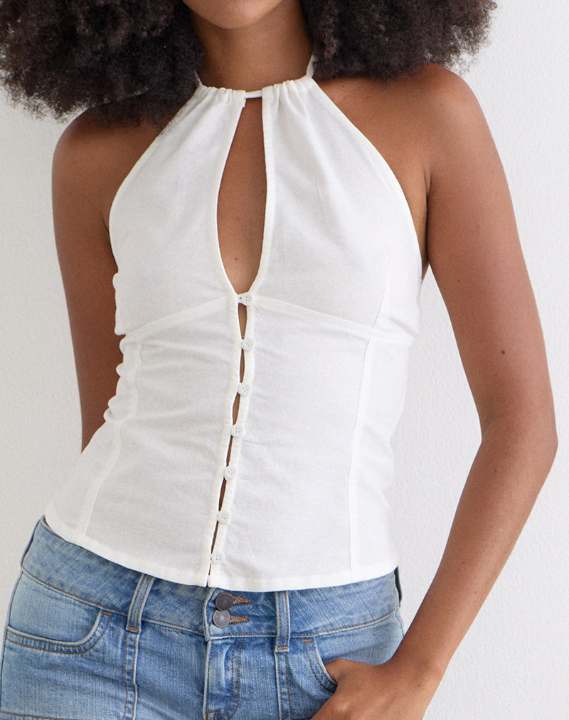 Yadele Button Up Keyhole Top in Ivory