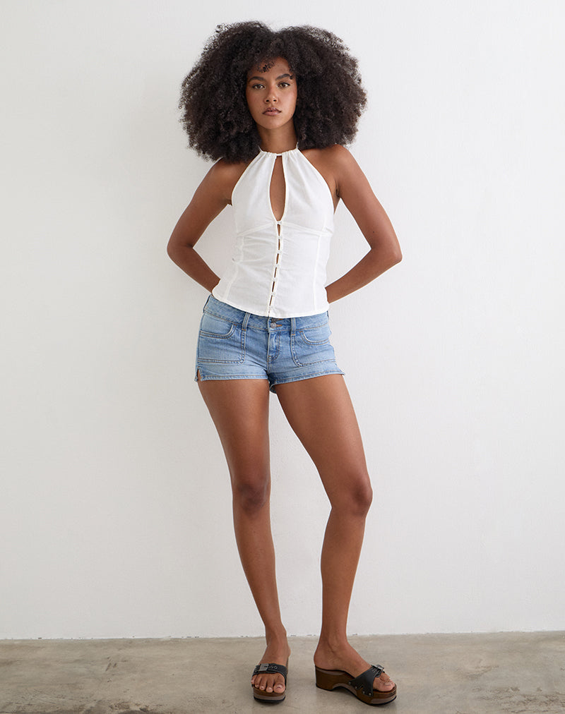 Yadele Button Up Keyhole Top in Ivory