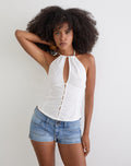 Yadele Button Up Keyhole Top in Ivory