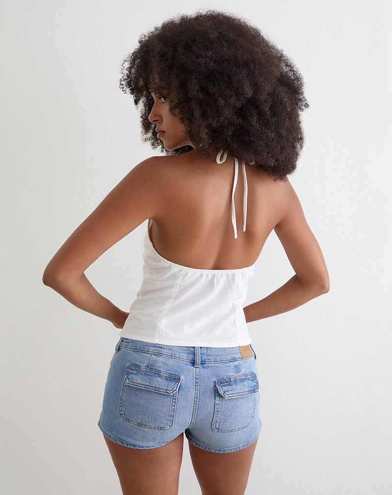 Yadele Button Up Keyhole Top in Ivory