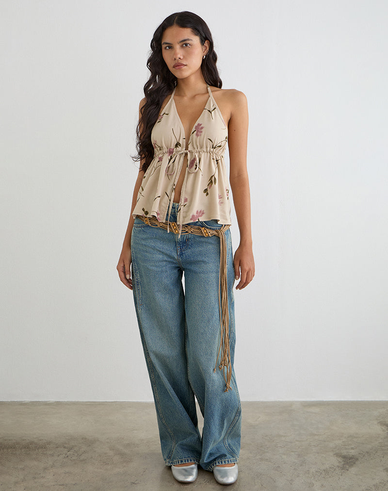 Yalova Halter Top in Bloom Leafy Taupe