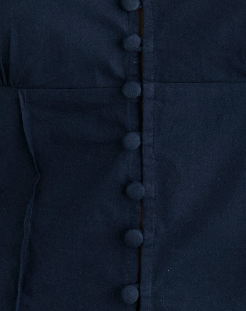 Yamila Puff Sleeve Keyhole Blouse in Dark Navy