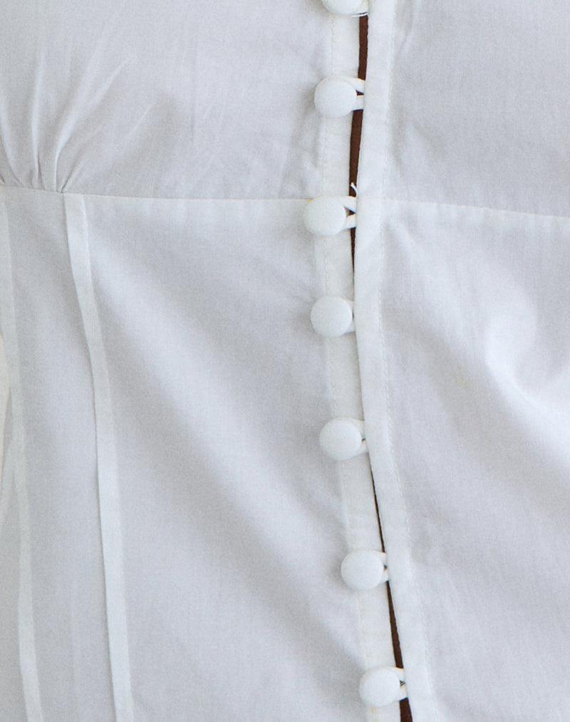 Yamila Puff Sleeve Keyhole Blouse in White