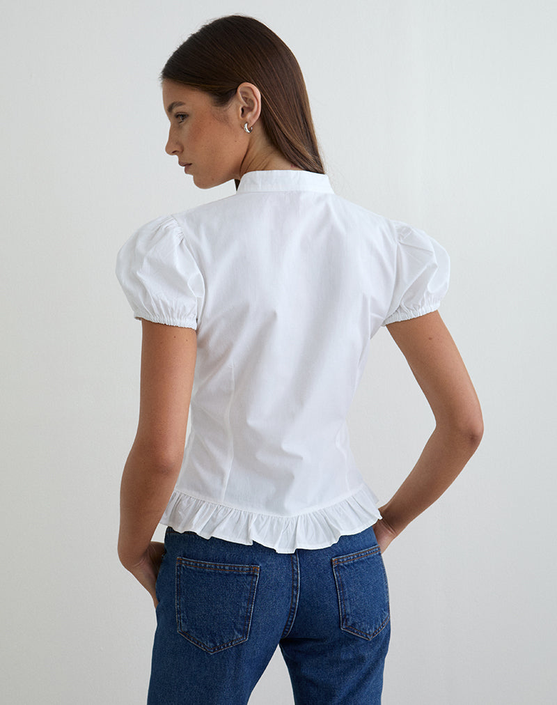 Yamila Puff Sleeve Keyhole Blouse in White