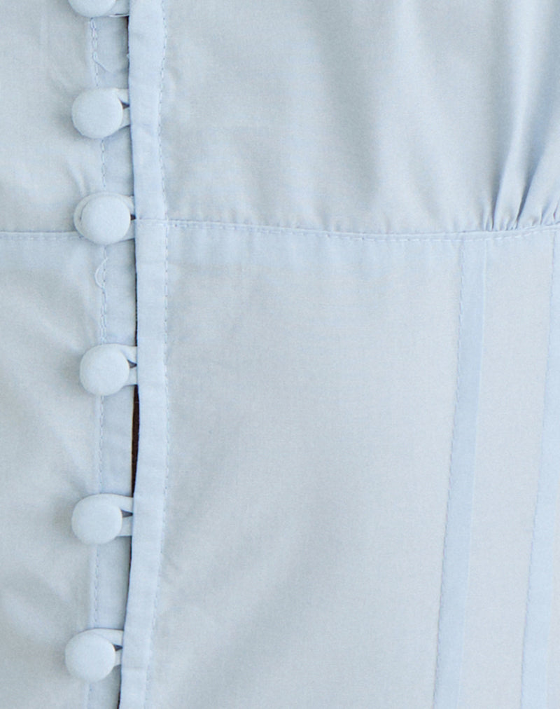 Yamila Puff Sleeve Keyhole Blouse in Ice Blue