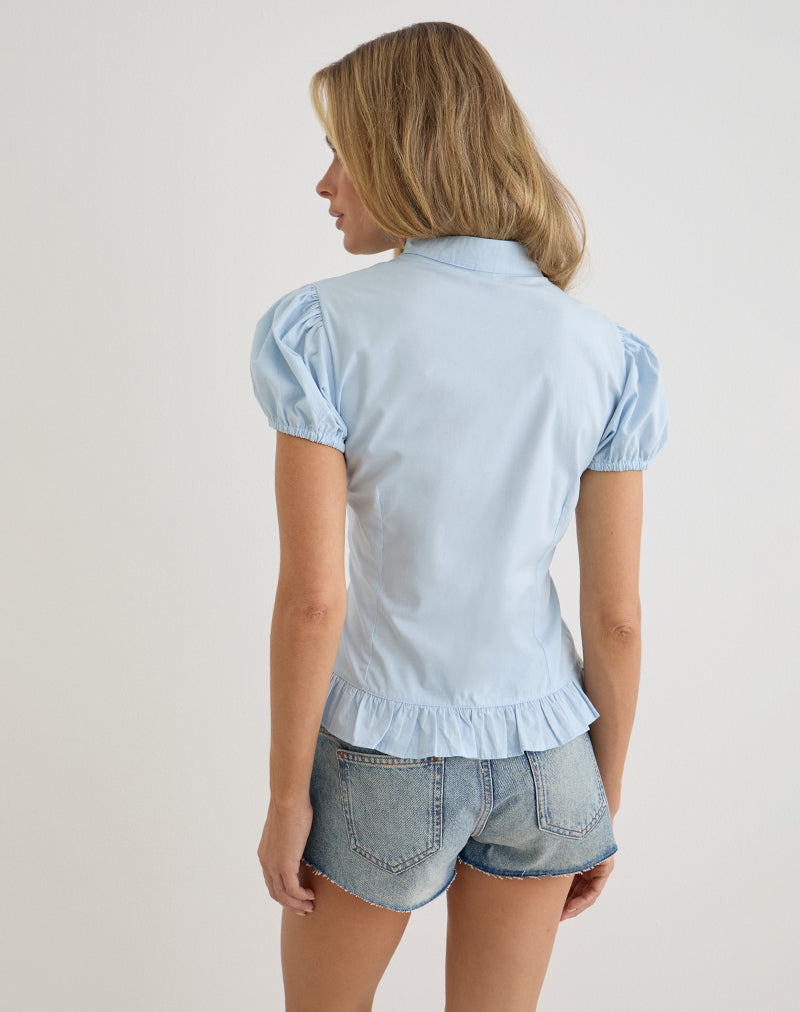 Yamila Puff Sleeve Keyhole Blouse in Ice Blue