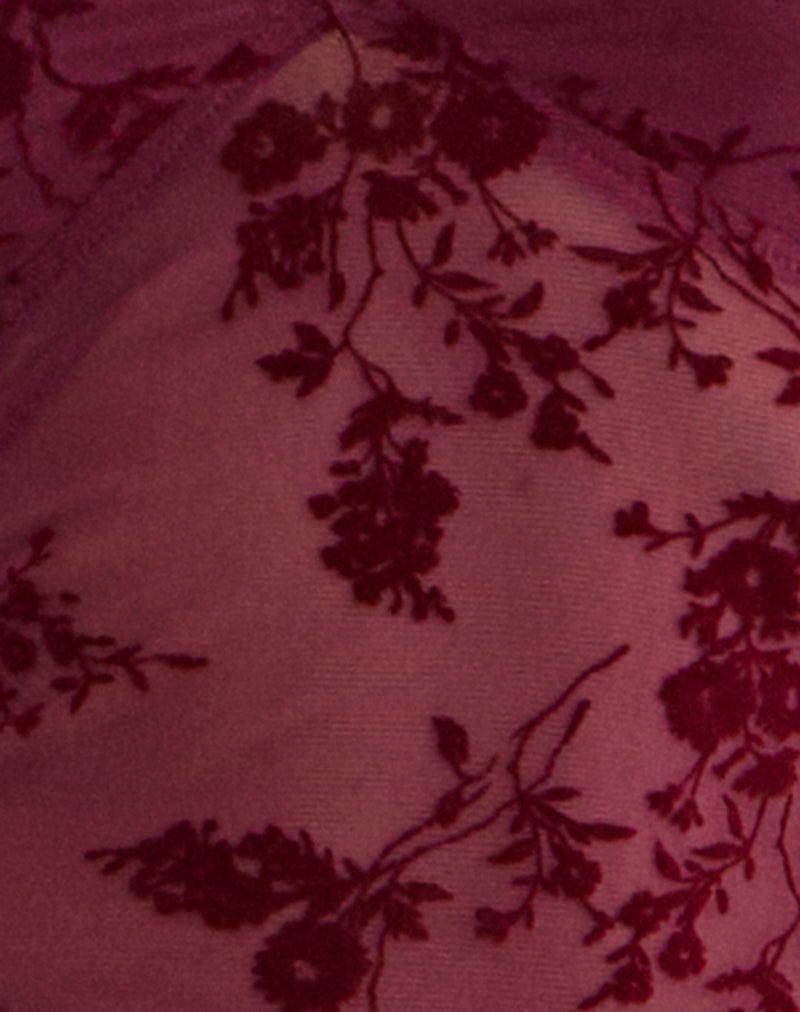 Yamuna Top in Flocked Botanical Flower Maroon