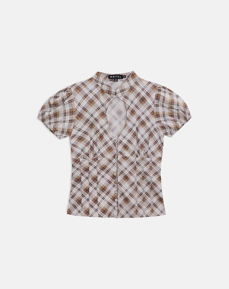 Yasuda Blouse in Angled Check Brown