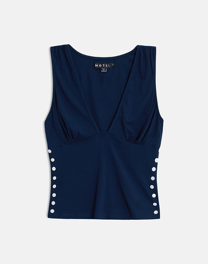 Yatna Top in Rayon Navy with Pearl Button Trim