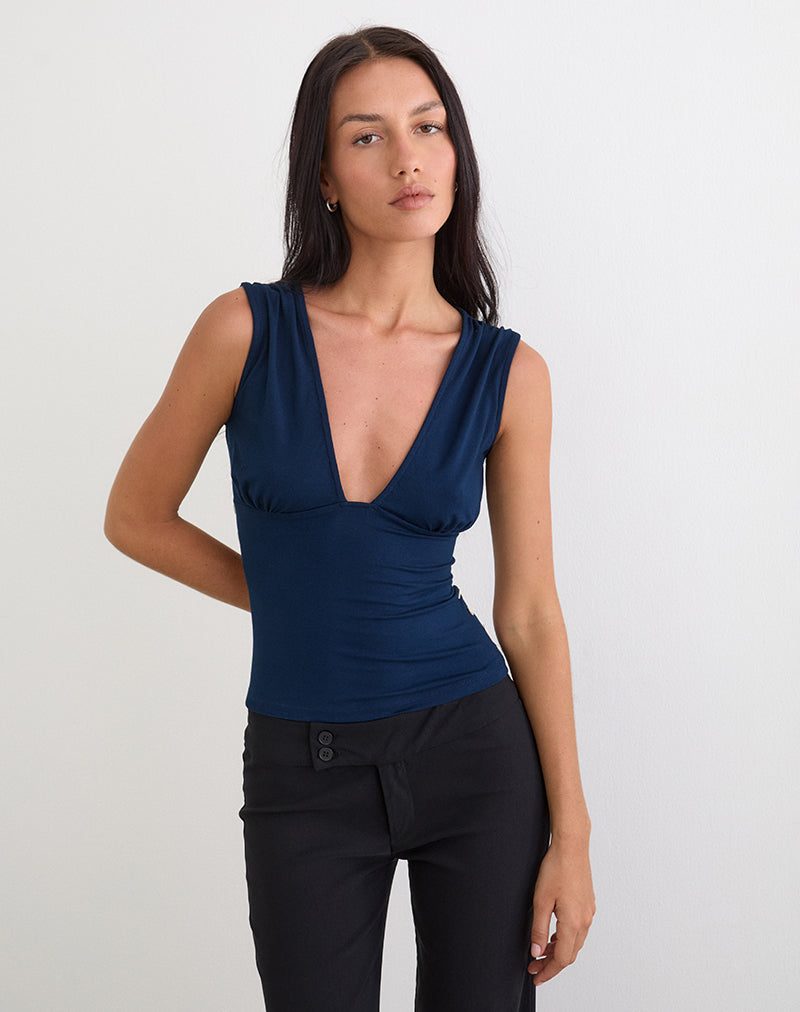 Yatna Top in Rayon Navy with Pearl Button Trim