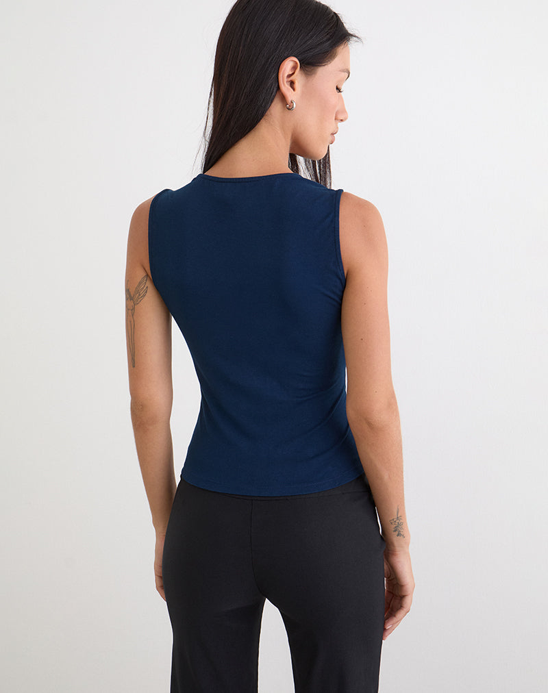 Yatna Top in Rayon Navy with Pearl Button Trim