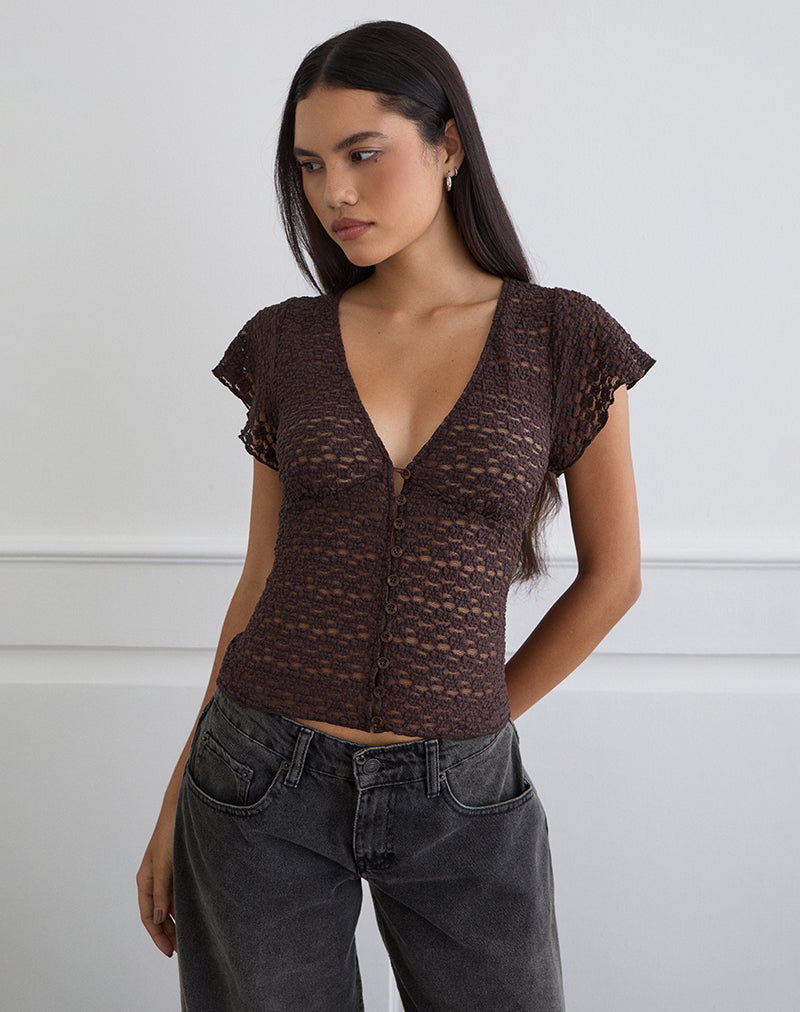Yeslin V-Neck Button Up Top in Dark Plum