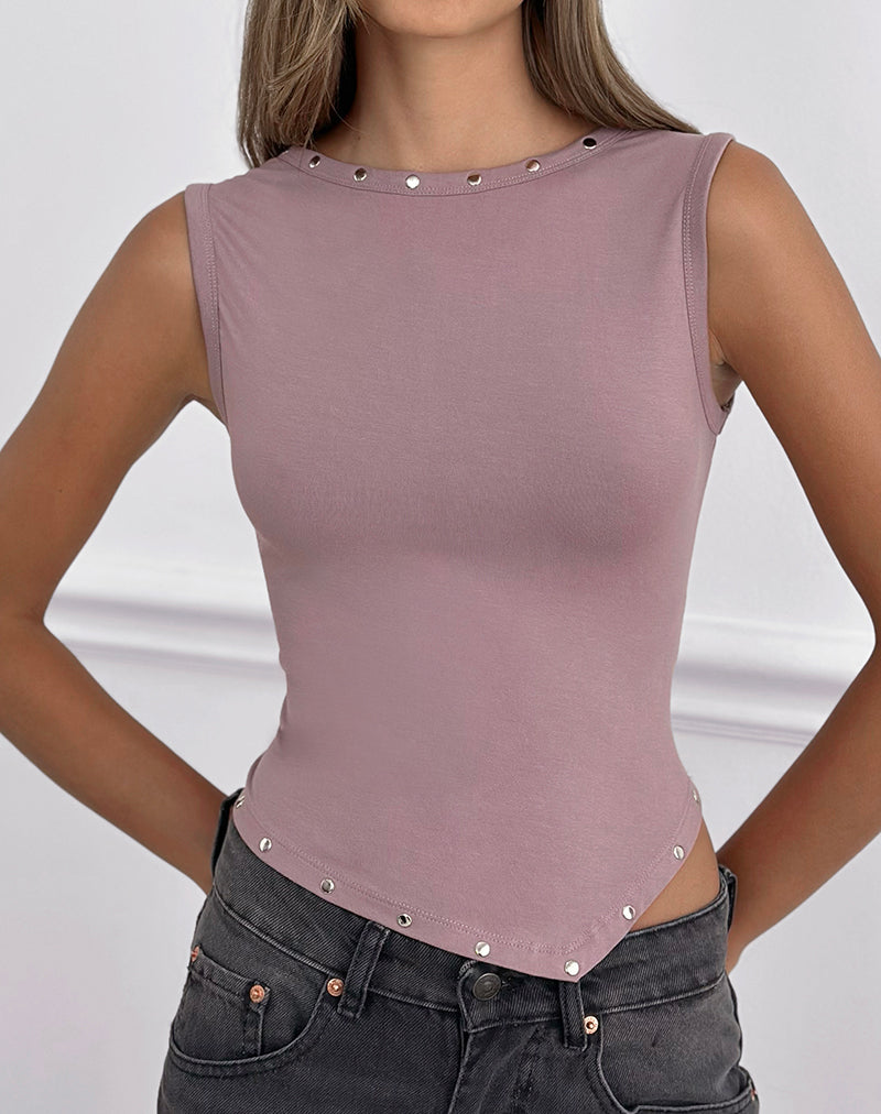 Yetta Double Studded Vest Top in Dusty Mauve