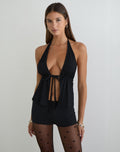 Ylva Tie-Front Halter Top in Rayon Jersey Black
