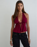Ylva Tie-Front Halter Top in Rayon Jersey Burgundy