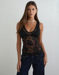 Yoren Top in Black with Picot Lace Trim