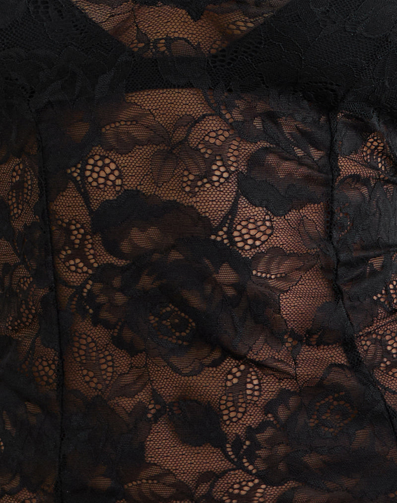 Yoren Top in Black with Picot Lace Trim