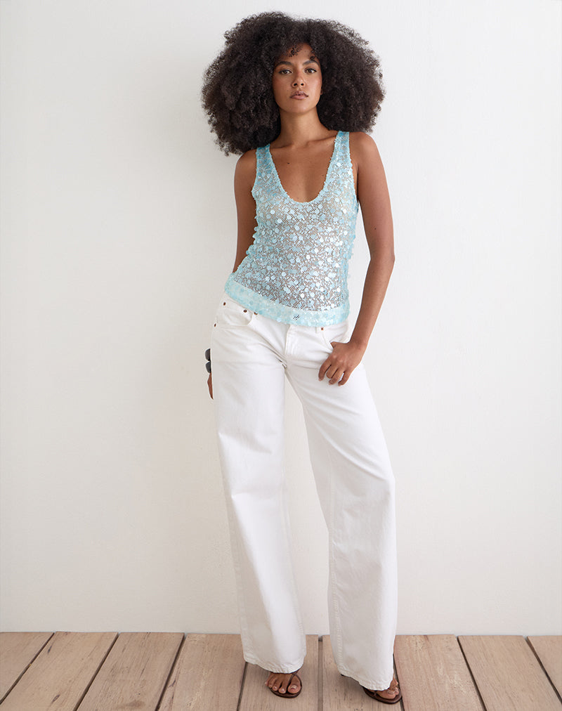 Yorenda Top in Net Sequin Blue