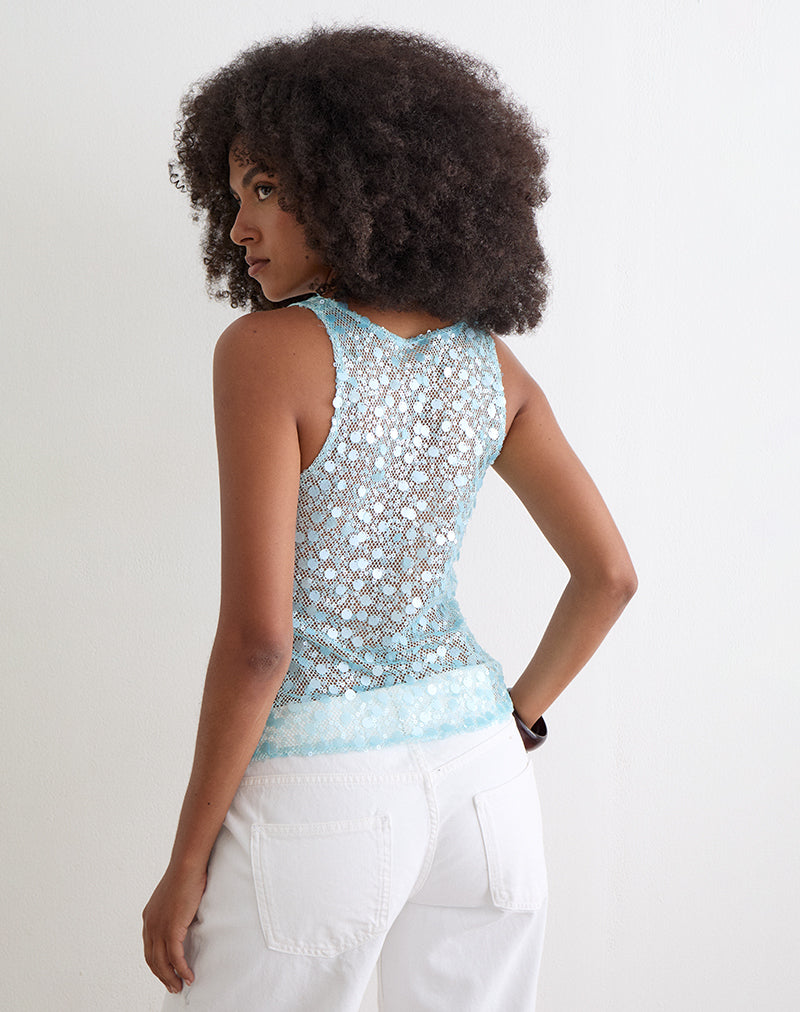 Yorenda Top in Net Sequin Blue