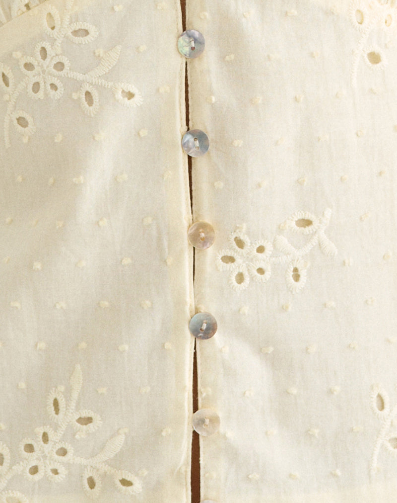 Yoshino Plunge Top in Broderie Lemon