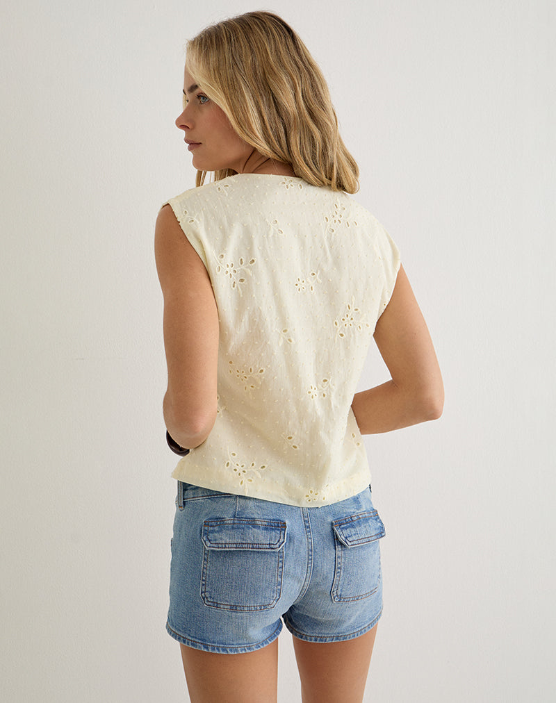 Yoshino Plunge Top in Broderie Lemon
