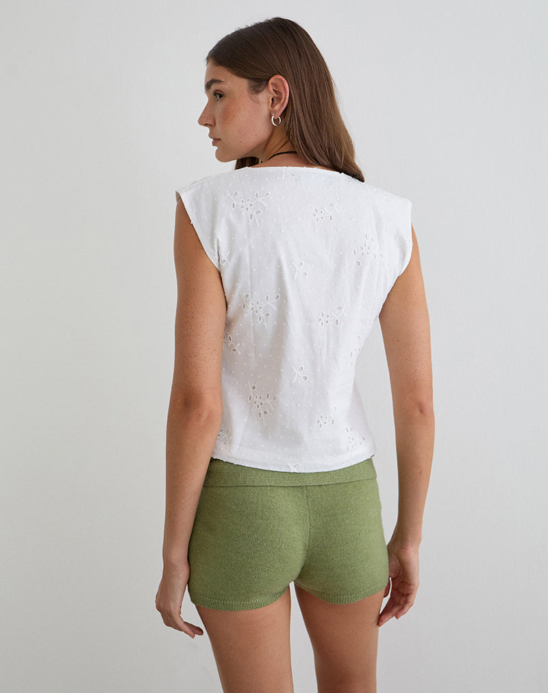 Yoshino Plunge Top in Broderie White