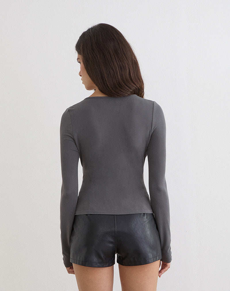 Yubin Keyhole Long Sleeve Top in Cupro Charcoal Grey