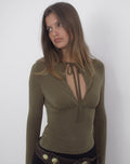Yubin Keyhole Long Sleeve Top in Cupro Khaki