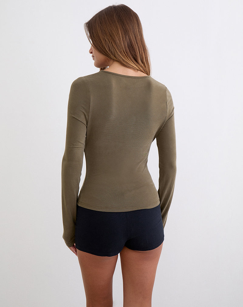 Yubin Keyhole Long Sleeve Top in Cupro Khaki