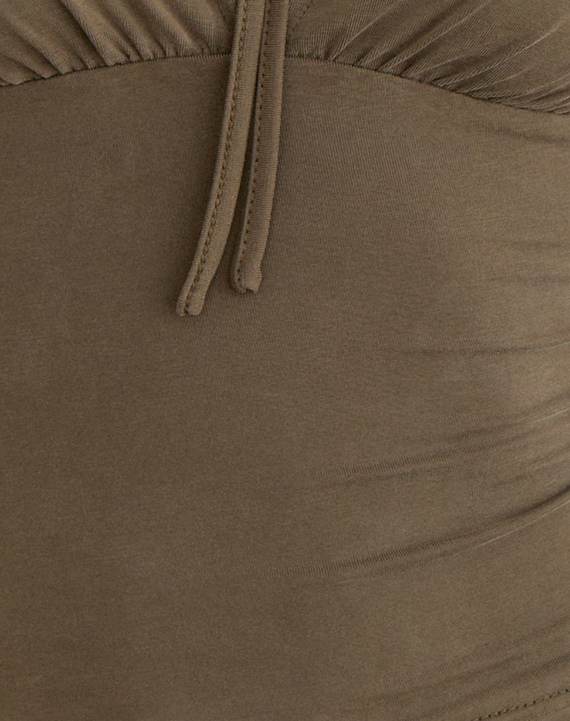Yubin Keyhole Long Sleeve Top in Cupro Khaki
