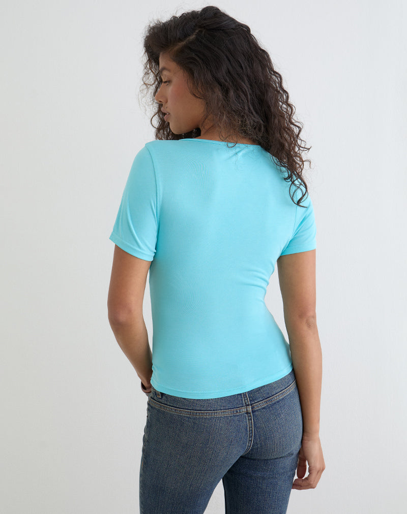 Yubis Short Sleeve Top in Cupro Aqua