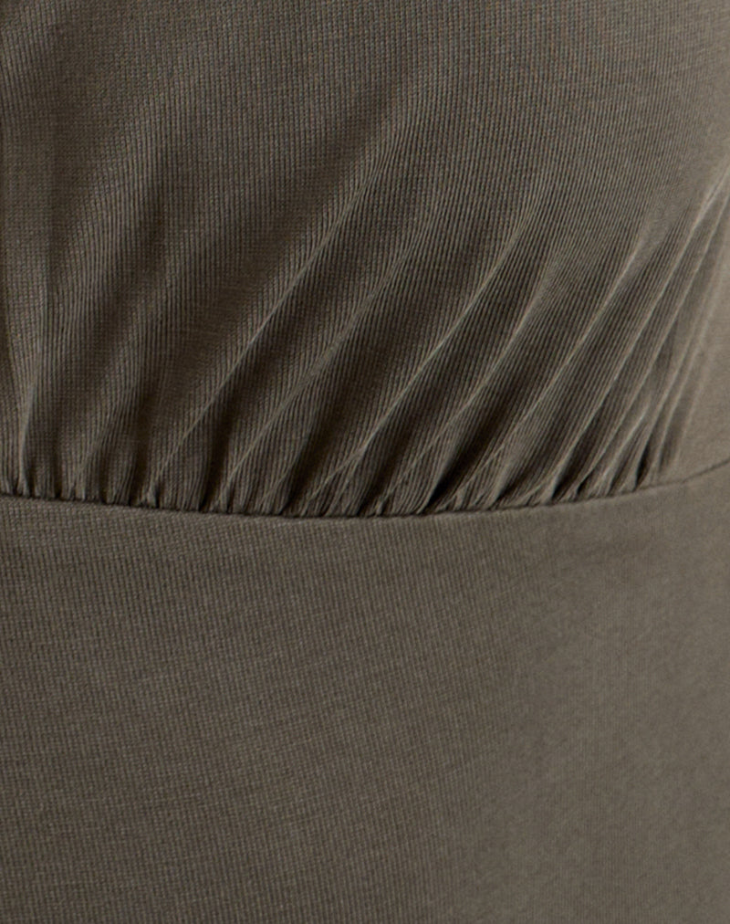 Yubis Short Sleeve Top in Cupro Dark Khaki