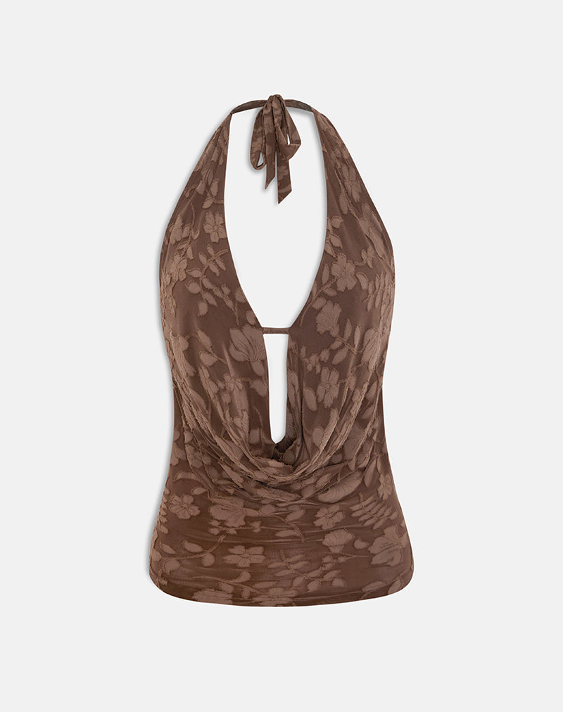 Yukari Plunge Top in Burnout Mesh Brown