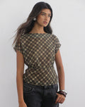 Zayla Top in Chiffon Vintage Check Olive