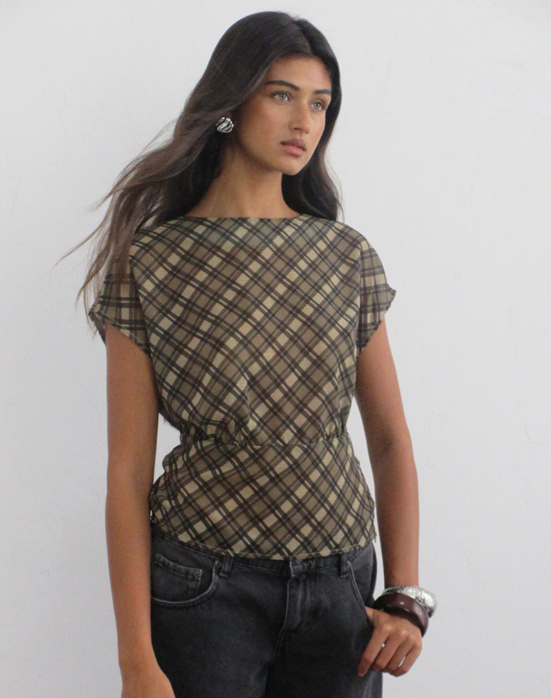 Zayla Top in Chiffon Vintage Check Olive