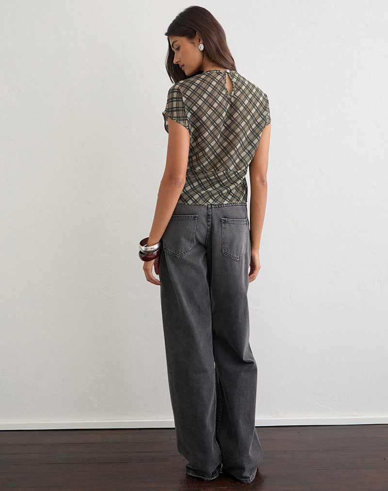 Zayla Top in Chiffon Vintage Check Olive