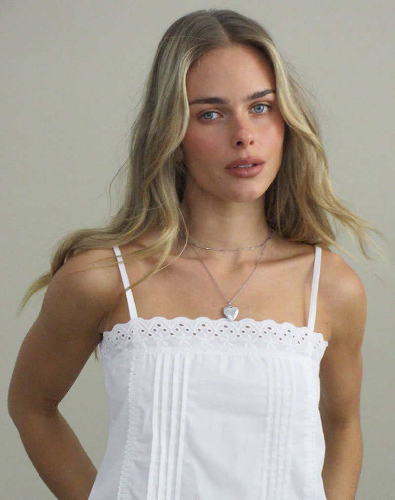 Zelie Square Neck Top in Broderie Poplin White